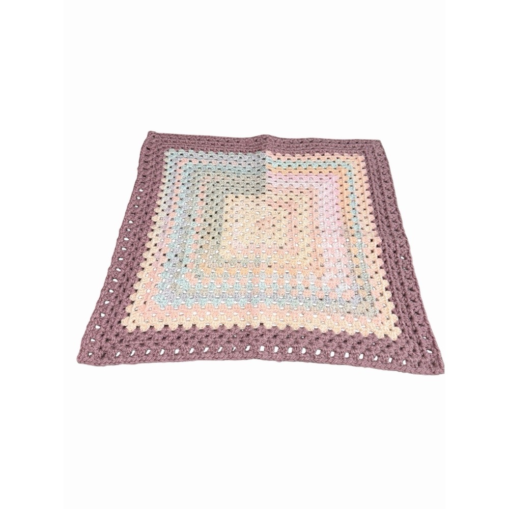 New Handmade Crochet Baby Blanket pinks greys peach granny square 23x23 inches